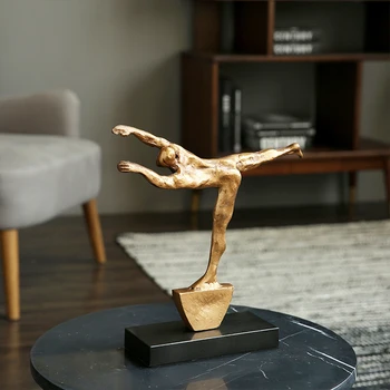 

CREATIVE ABSTRACT METAL SPORT FIGURE STAND ON BALANCE BALL ORNAMENT STATUE HOME DECOR CRAFTS ROOM DECOR OBJECTS MARBLE FIGURINE
