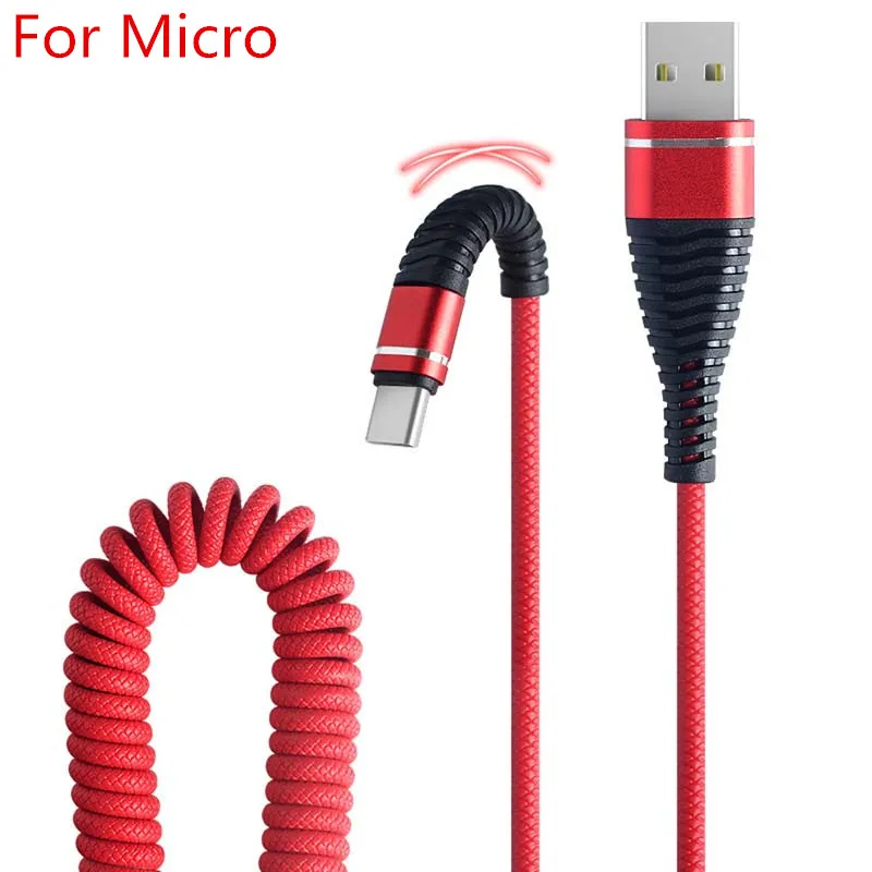 For Micro 1,2 M type-C кабель для передачи данных Быстрая зарядка Micro USB Мобильный телефон Линия Весна прочный для Android IPhone 7 8 P XS Max универсальный кабель - Цвет: For Micro