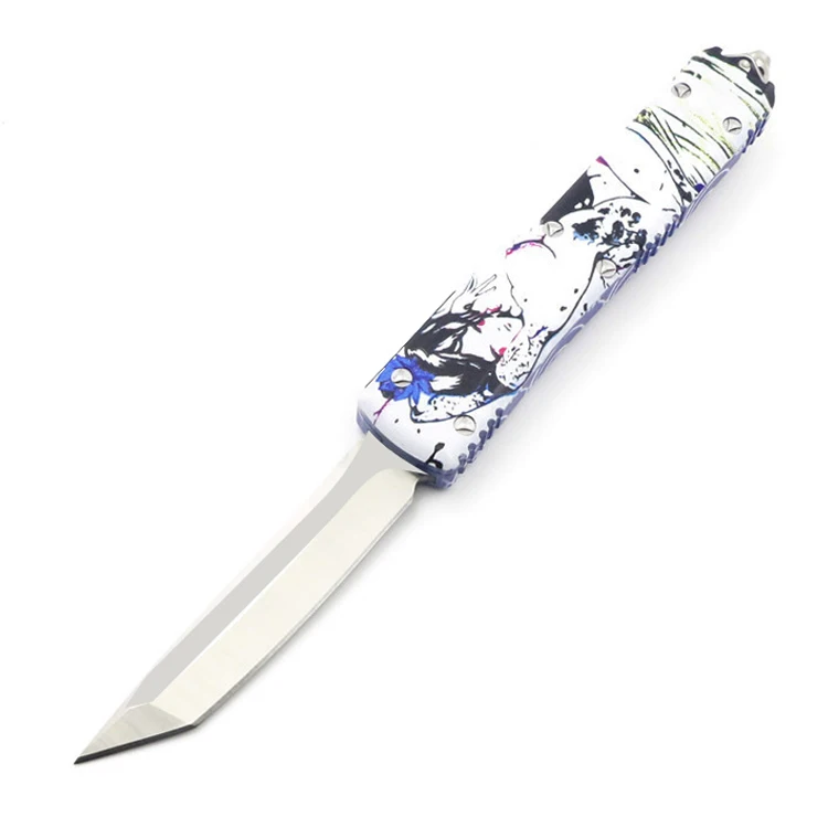 SF нож с одним краем D2 лезвие 3D рельефная печать алюминиевая ручка Открытый охотничий нож для выживания коллекция подарок EDC инструмент - Цвет: B