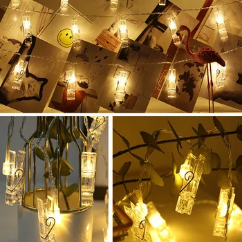 

10/20/30/40/50 LED Garland Card Photo Clip Led String Fairy Lights Battery Operated Christmas Garlands New Year Decoration