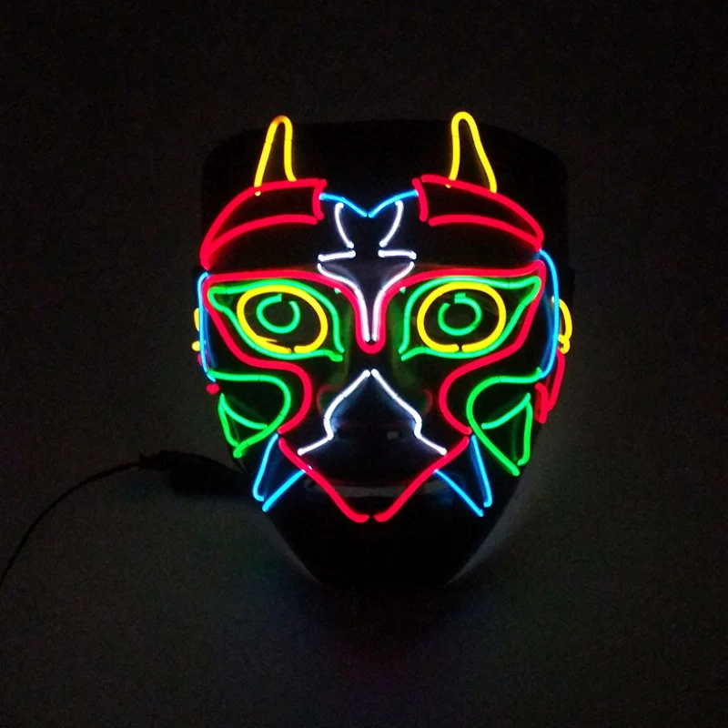 Funny Mask Full Face Covered Colorful LED EL Wire Light Up Mask Costume Props For Halloween Cosplay Festival Party