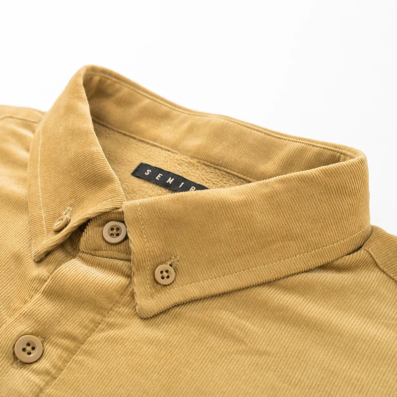 SEMIR, мужская рубашка с длинным рукавом,, зима, новинка, Ретро стиль, лацканы, дизайн, чувство, мужская, одноцветная, вельвет, флис, рубашки для мужчин
