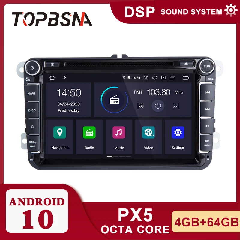 Автомобильный DVD-плеер TOPBSNA 2 Din Android 10 для Volkswagen VW Passat B6 CC b7 Polo MK4 MK5 Golf 4 5 Tiguan Jetta BORA GPS