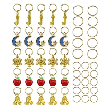 

50Pcs Christmas Series Dreadlock Hair Braid Pins Rings Clips DIY Cuff Braid Rings Pendants Hair Jewelry