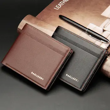 

New Casual Men Wallet Bifold Business Leather Vintage Wallet Letter Print Striped ID Card Holder Coin Purse