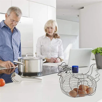 

Creative Iron Art Eggs Storage Basket Chicken Shaped Egg Holder Household Vegetables Container Organizer Rack Basket