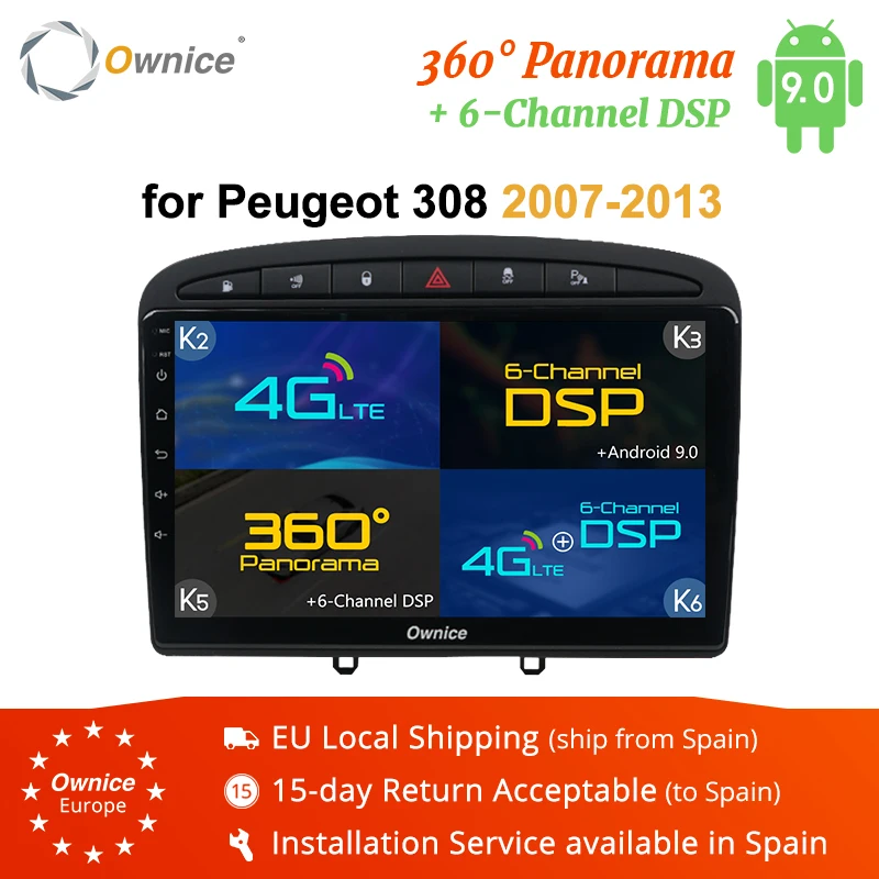 Ownice 2 din автомобильный dvd плеер Android 9,0 авто радио плеер для PEUGEOT 308 408 2008 2009 2010 2011 k3 k5 k6 gps навигации 4 аппарат не привязан к оператору сотовой связи