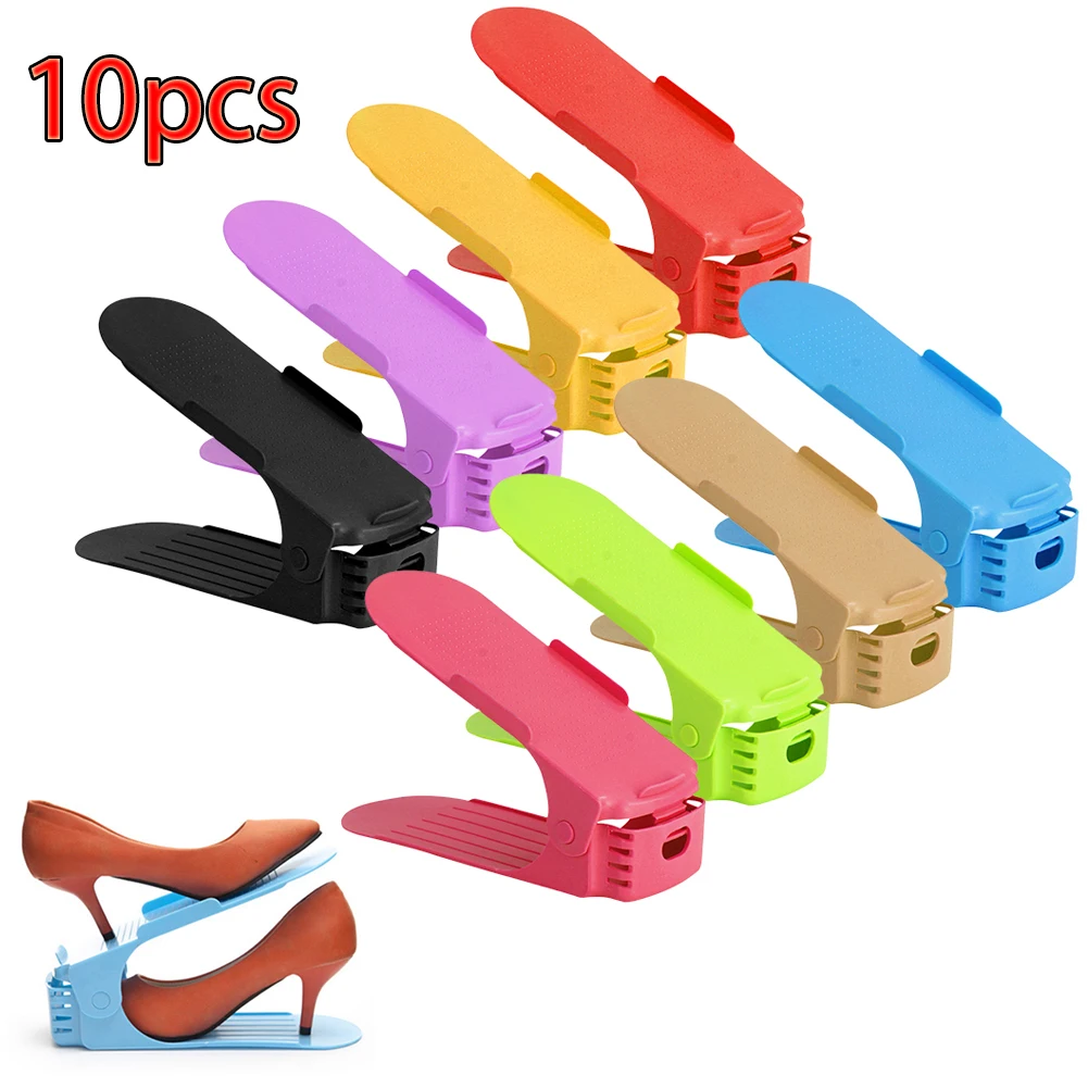 

10pcs Adjustable Shoe Organizer Modern Double Shoe Rack Storage Space Saver Shoes Organizers Stand Shelf for Living Room