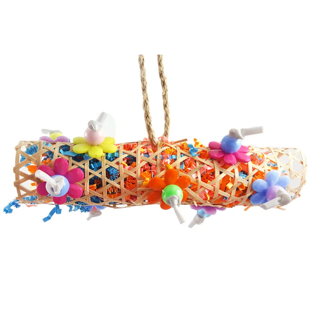Bird Colorful Knots Block Chewing Toys Hanging Swing Cage Bird Entertaining Blocks Tearing Bite Toy
