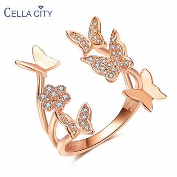 

Cellacity Resizable Ring for Women Silver 925 Jewelry Butterfly Flowers Rose Gold Color Female Temperament Accessory for Dating