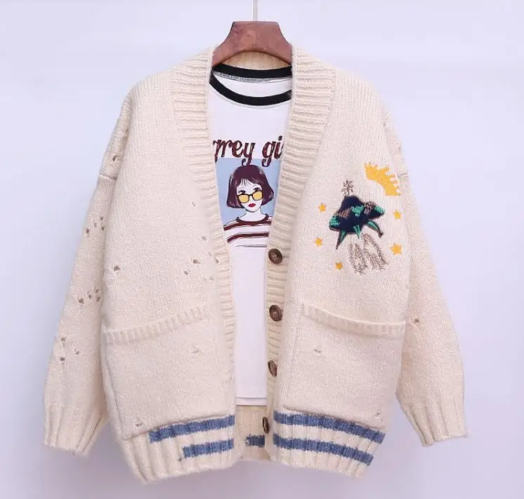 

Sweater large size women's clothing New Cardigan Jacket Embroidered Hole Thin Autumn Long Sleeve Top