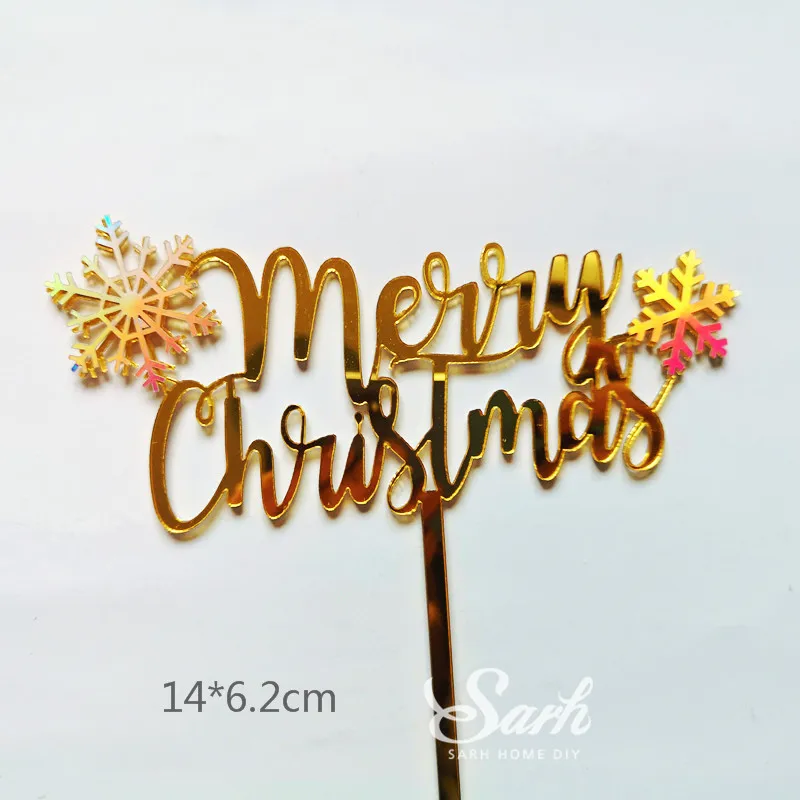2pc gold A Merry Christmas Elk Золотые елки акриловый Топпер для торта рога Снежинка на день рождения, год Детские принадлежности для выпечки Подарки для любви - Цвет: 2pc gold A