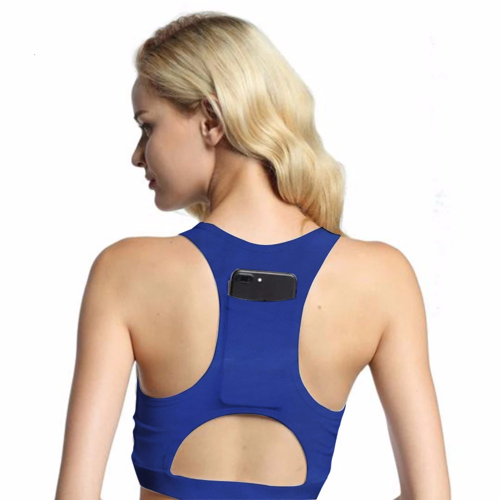 Royal Blue Женский спортивный топ, женский с карманом для телефона, с принтом, бюстгальтер для йоги, компрессионный, пуш-ап, нижнее белье, бюстгальтер для спортзала, Femme, с подкладкой, Топ Deportivo Mujer - Цвет: Royal Blue