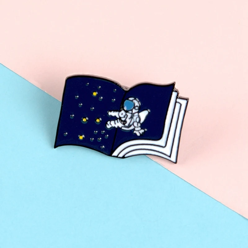 Astronaut Enamel Pin Starry Sky Book Custom Brooches For Bag Clothes Lapel Pin Universe Badge Space Jewelry Gift Kids Friends