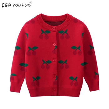 

2020 Fashion Red Small Cherry Sweater Coat New Childrens Jacket Baby Girl Clothes Christmas Jacket For Girls Suit 2-8 Age
