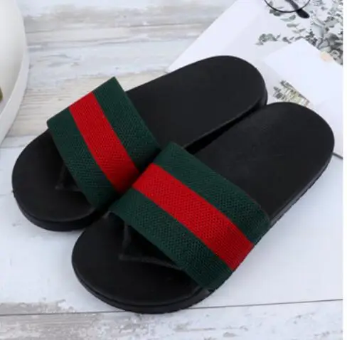 

Women Summer Slippers Stripe Design Summer Flat Slides Beach Sandals Outdoor Anti-skidding Slip On Flip Flop Flat Slippers