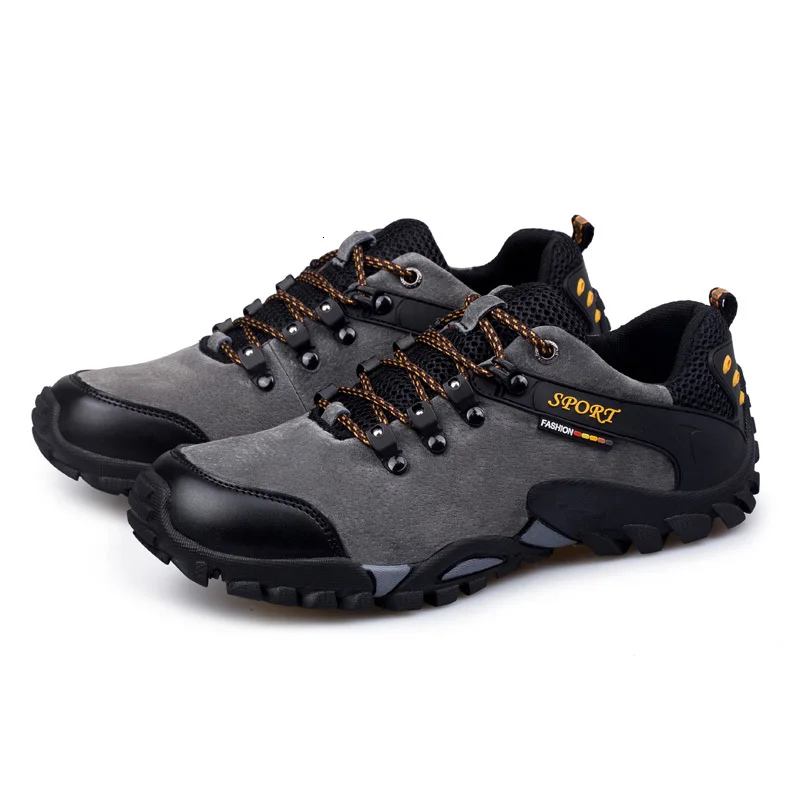 Light Weight Hiking shoes Men suede leather Climbing Trekking shoes outdoor Mountain walking shoes for men sneakers plus size 46