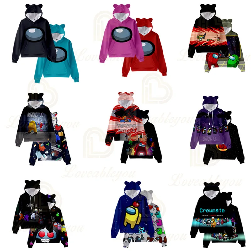 

Unisex Game 3D Print Cat Ears Male Autumn Cartoon Hoody Men Hooded Pullover Tops Hombre Harajuku Streetwear Birthday Gifts