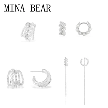 

MINA BEAR 2020 New High-quality Pearl Cuff Earrings Series Zirconia Geometric Multi-circle Round Ear Clip Ladies Wedding Jewelry