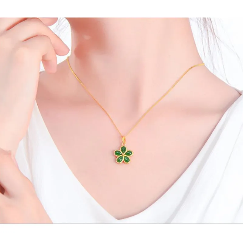 Trendy Lady Silver Plated Chain Necklace For Women Jewelry Charm Crystal Green Flower Pendant Girls Gold Bijou | Украшения и