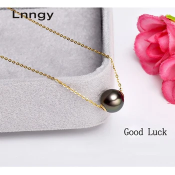 

Lnngy 18K Gold Natural Tahitian Black Pearl Pendant With Hole Sterling Silver Chain Necklaces (Gift) Tahiti Pearl Pendant