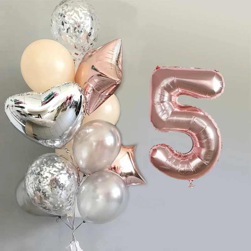 13 шт. 18 дюймов звезда розового золота Фольга шар 30 дюймов номер серебряный латексный воздушный шар "Конфетти" Свадебные украшения день рождения Детские игрушки