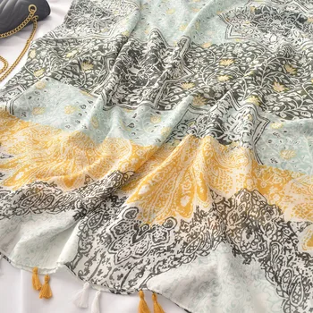 

VINTAGE BOHO hijab scarf шарф женский women autumn Spain style ETHNIC long PRINT TASSELS Wrap Hijabs Muslim Sjaal