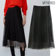Увядший фон английский стиль элегантное газовое платье в горошек с вышивкой и изображением Плиссированные Миди юбка женская faldas mujer moda длинные юбки для женщин