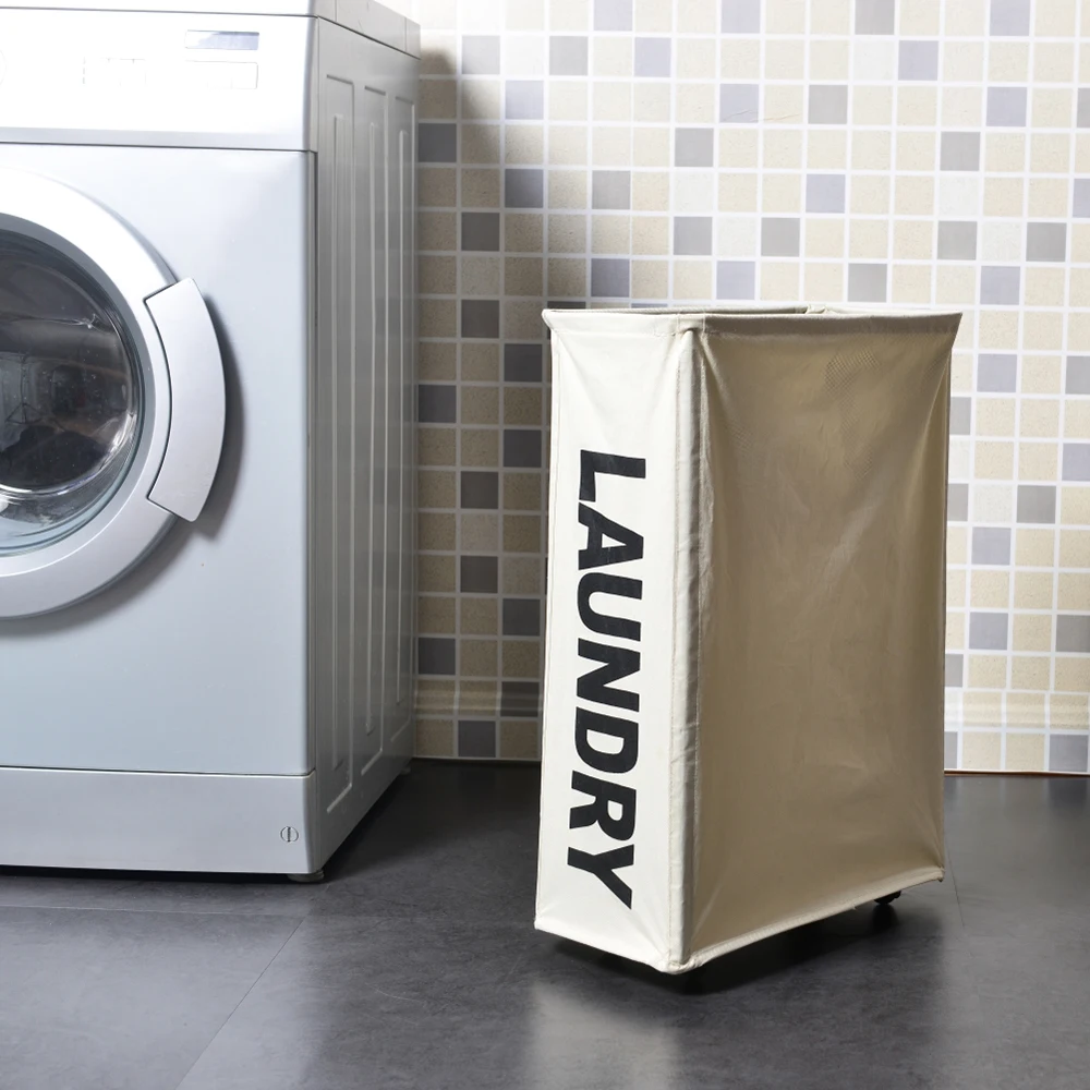 

Move Wheels Oxford Washing Clothes Laundry Basket Bin with Universal Wheels Foldable Mesh Drawstring Dirty Clothes Hamper