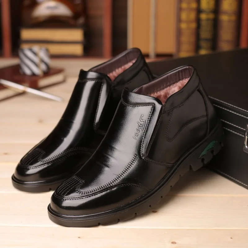 

Winter New Style plus Velvet Warm Genuine Leather Dad Cotton-padded Shoes Men's Middle-aged Men's Cotton Boots Hight-top Casual