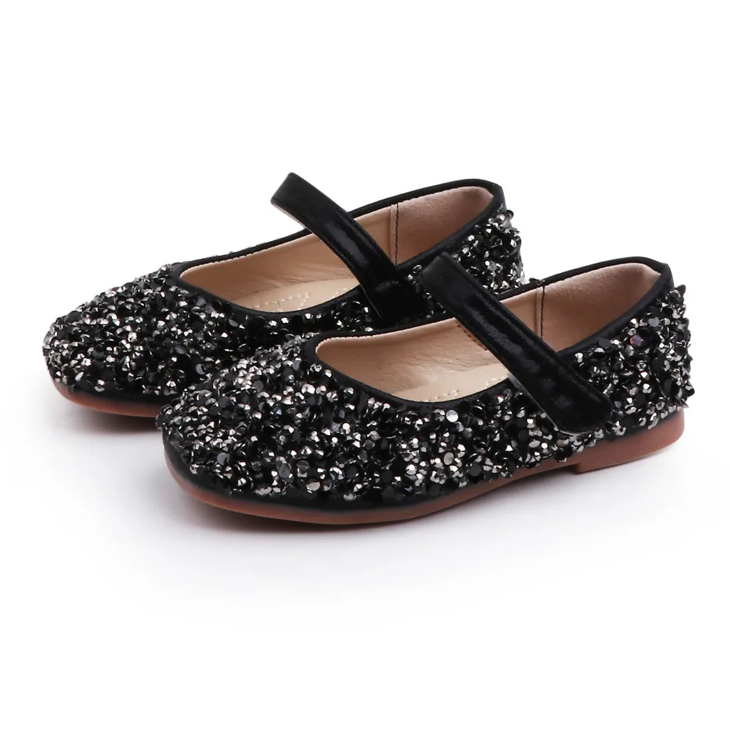 Г. Осенняя детская обувь детские туфли для принцессы для девочек детские Нескользящие сандалии с блестками - Цвет: BK