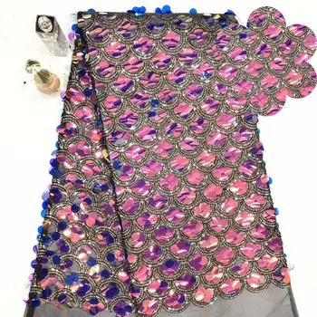 

sector pattern embroidered net lace fabric with mul-ti color sequins african lace nigeria tulle net fabric for fashion dress