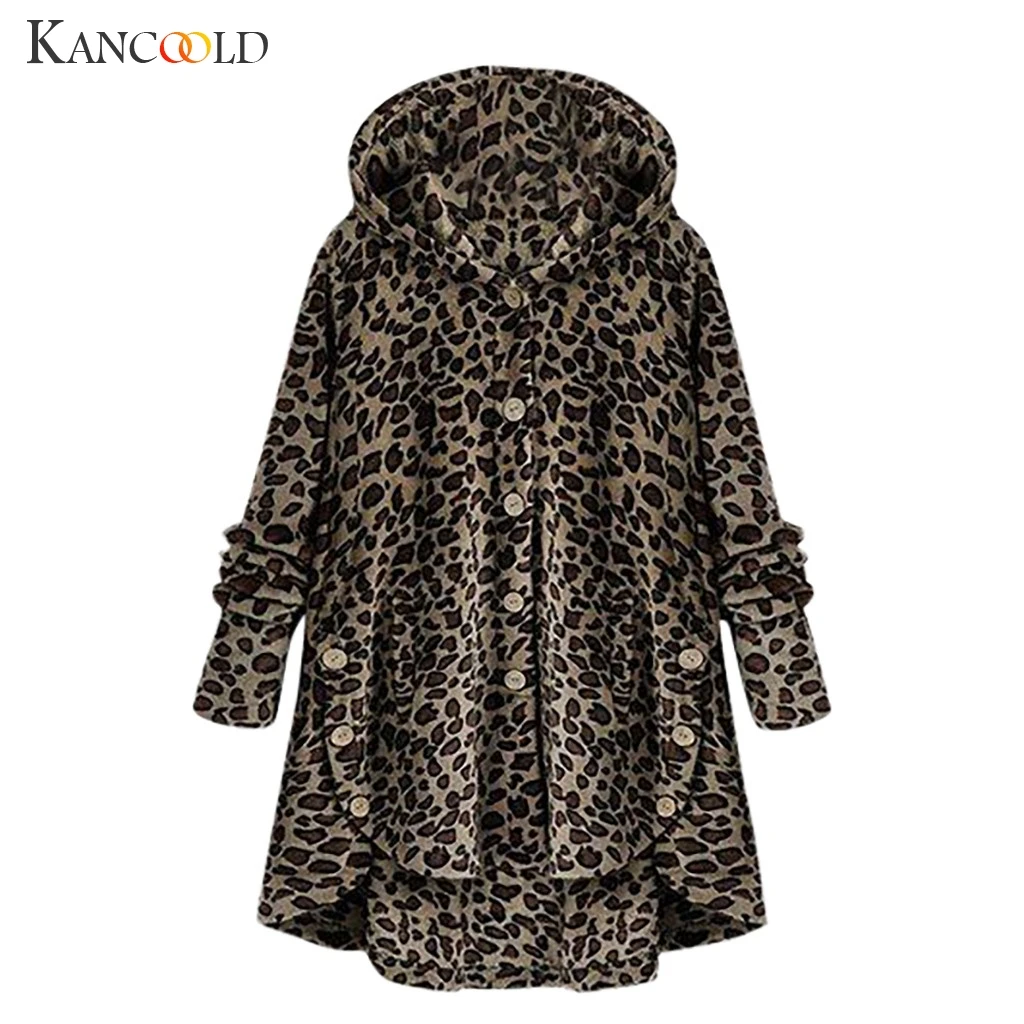 KANCOOLD, хит, зимнее пальто, леопардовое пальто, женская куртка с капюшоном на пуговицах, теплая куртка с длинным рукавом, верхняя одежда