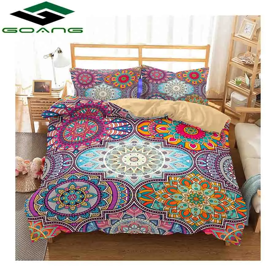 GOANG duvet cover bed sheet and pillowcase 3d digital printing Bohemia bedding sets luxury home textiles Abstract flowers - Цвет: Зеленый