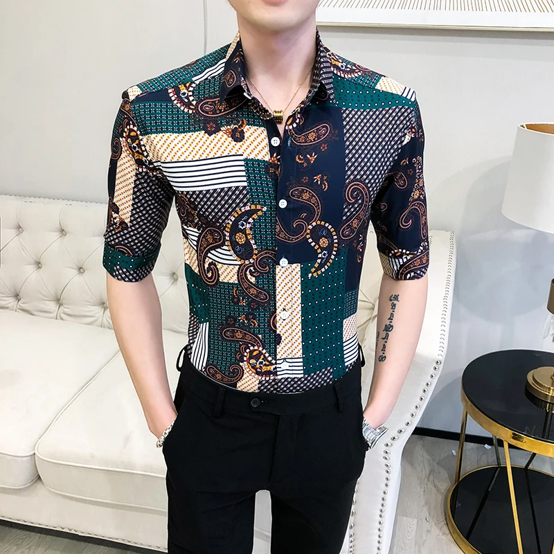 Luxury Baroque Print Shirt Men Casual 