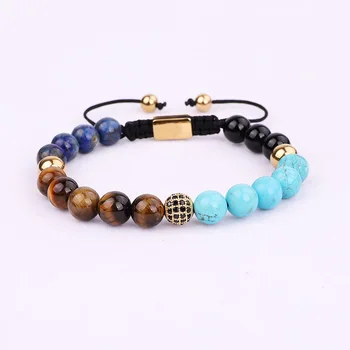 High Quality New Fashion Natural Stone Beads CZ Ball Braided Macrame Bracelet Men