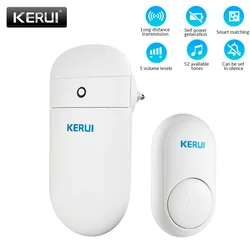 Kerui m518 botão de auto geração, sem fio 52 músicas opcional 5 níveis de volume sem necessidade de bateria, campainha auto alimentada