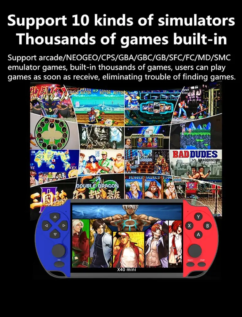 CZT 6.5-inch Colorful wireless double player game console built-in 9100 games  arcade/neogeo/gbc/snes/fc/md multi-emulator mp4