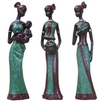 

3Pcs/Set African Dolls Resin Exotic Lady Figurines Furnishing Crafts Gifts Living Room Art Home Office Decoration Accessories-Gr