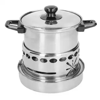 

EECOO Chinese Hot Pot Stove Outdoor Camping Stainless Steel Hot Pot Stove Set With Cover Cookware Accessories (16/18cm)
