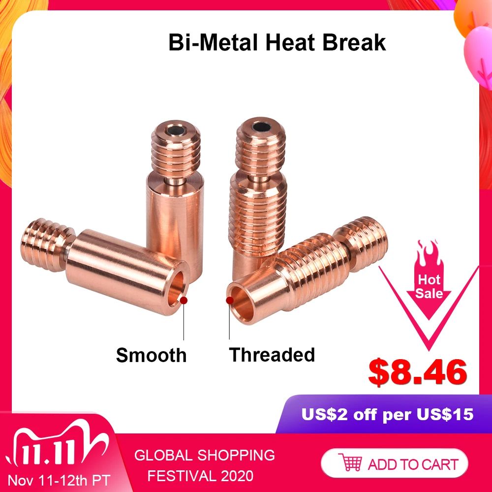 High Quality Bi-Metal Heat Break V6 Throat For E3D V6 PT100 Hotend Prusa i3 MK3 Heater Block 1.75mm 3D Printer Parts heatbreak afbeelding