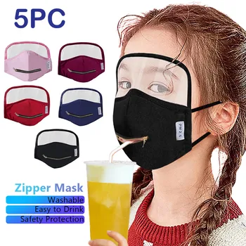 

5PC Children's Face Mask Zip Washable Reusable Mouth Mask Detachable Eyes Shield Face Cover Mascarillas Earloop Reusable Mask A5