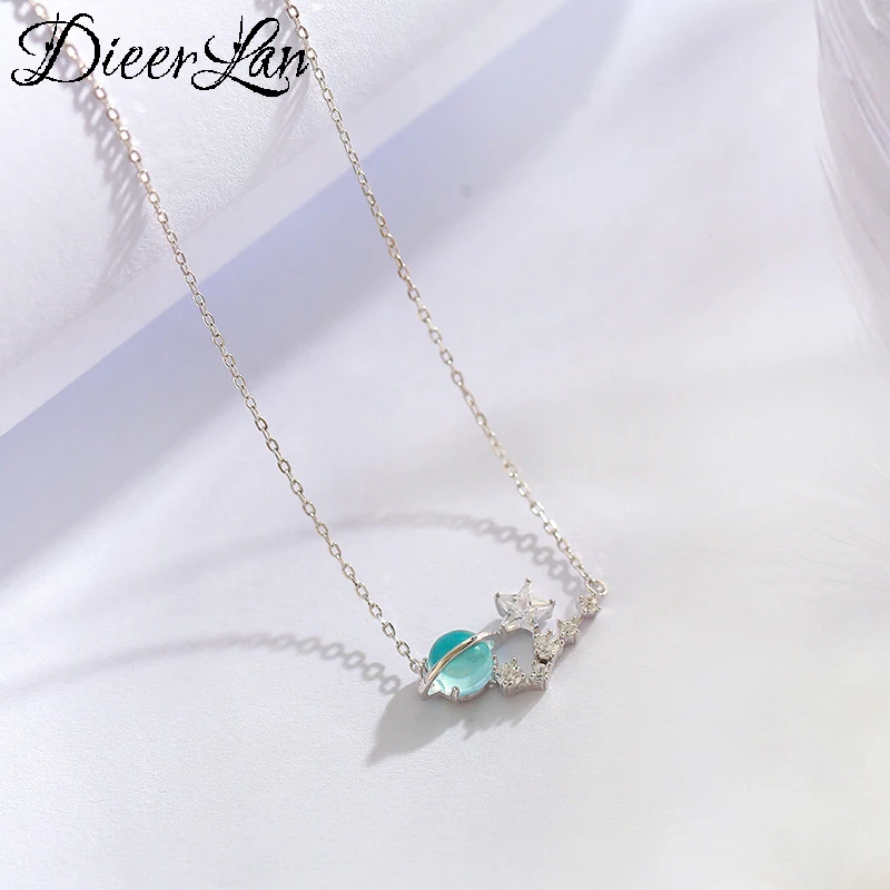 

New 925 Sterling Silver Blue Crystal Key Necklaces Pendants for Women Long Necklaces Statement Jewelry Collares 2019