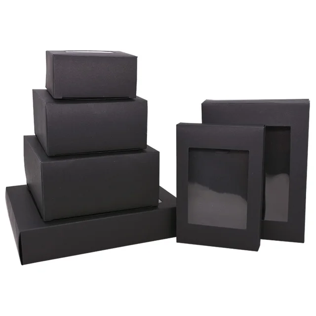 6Pcs Kraft Paper Cookie Candy Box PVC Window for Wedding Christmas Gift Boxes Packaging Decoration Birthday Party Supplies black