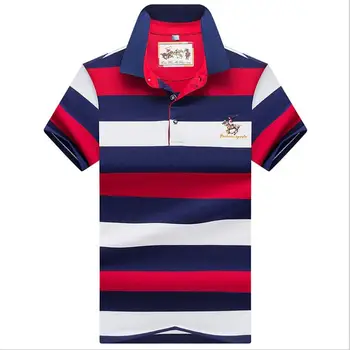 

3D Embroidery Poloshirt Casual Polo Shirts men's Short sleeve polo shirt Knitted fabric Striped Men Polos England Style Striped