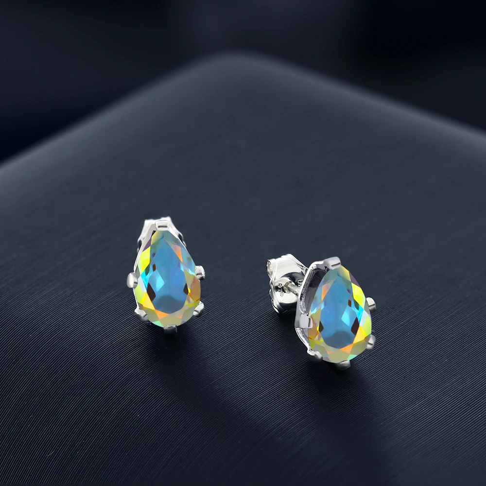 Серьги с топазом для Для женщин 2,00 Ct ртути туман Мистический топаз 925 пробы Серебряные 6 зубцов серьги-гвоздики 8x GemStoneKing