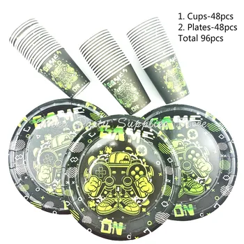 

96pcs/lot Green Games Theme Party Disposable Tableware Boy Game Birthday Baby Shower Set Children Party Decoration Supplies