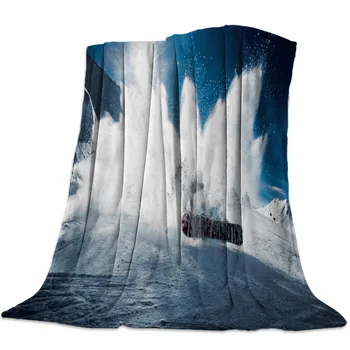

Snow Mountain Sunshine Skiing Snow Splash Cable Car Scenery Coral Fleece Fuzzy Blankets on Bed Throws Bedsheet for Kids Girls
