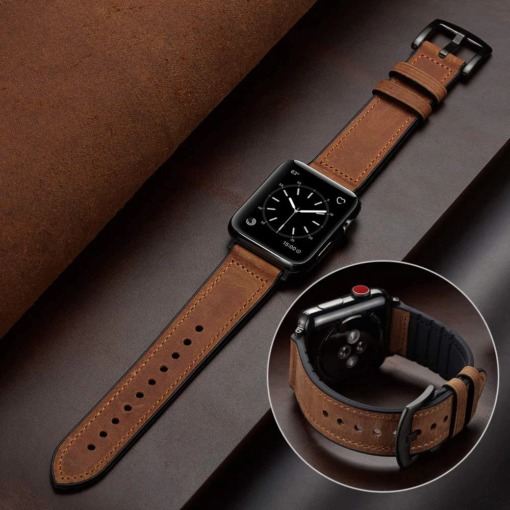 Ремешок силиконовый и кожаный для Apple watch band 44 мм 40 38 42 браслет наручных часов correa