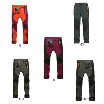 

Men Women Outdoor Softshell Waterproof Hiking Pants Winter Windproof Thicken Thermal Snow Ski Trousers with Belt Zipper Pockets
